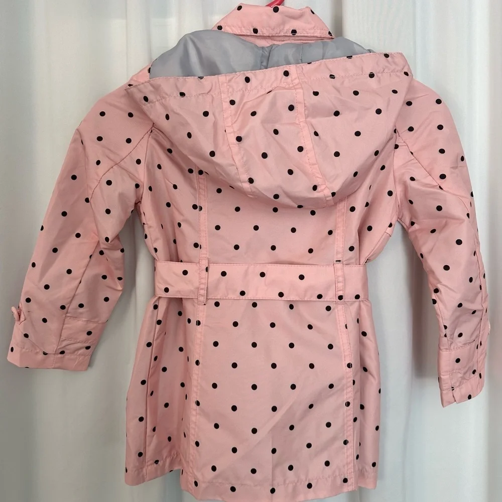 Jessica Simpson Girls Pink Polka Dot Trench Coat Size 6X | Hooded (1220)
